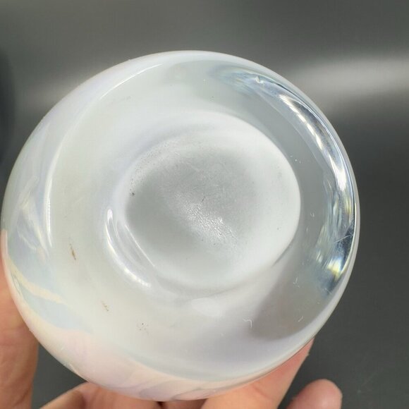 Heavy Art Glass Vase Vessel White Iridescent Finish Multicolor Glass Vase Decor - Picture 10 of 15